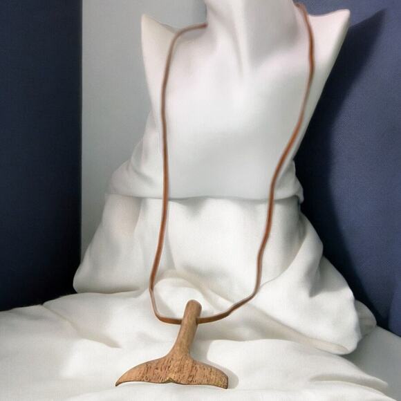 Whale Tail Hand-Carved Wooden Orca Suede String Pendant 15.25 Long Necklace! - Picture 1 of 7